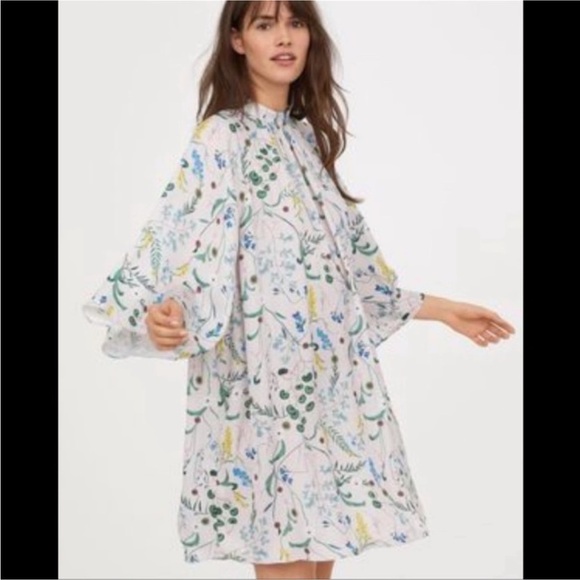 Anna Glover x H&M Cream Dress Floral Design Tunic Flowy Casual Formal Summer - Picture 1 of 10